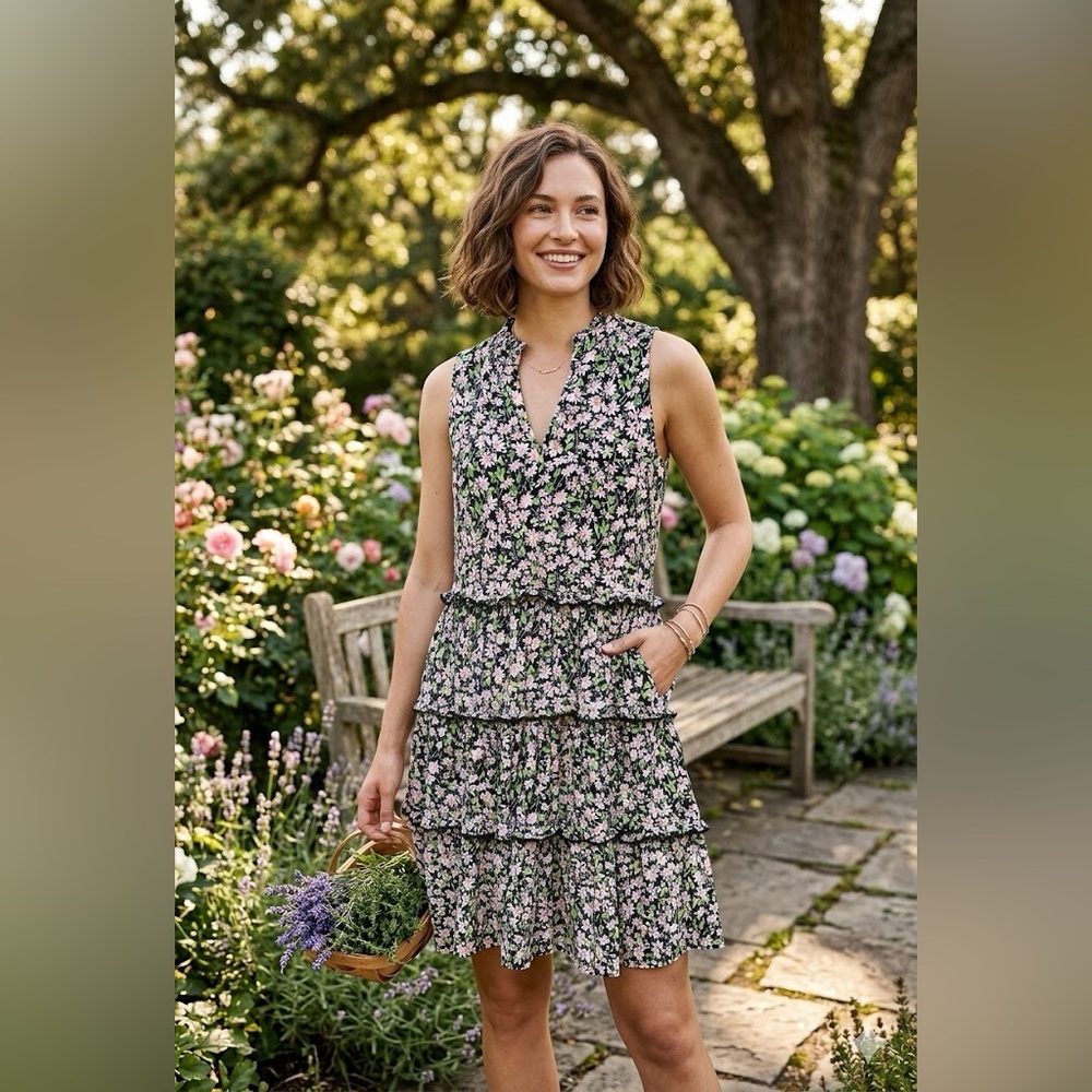 Tommy Hilfiger Black Floral Tiered Sleeveless Dress